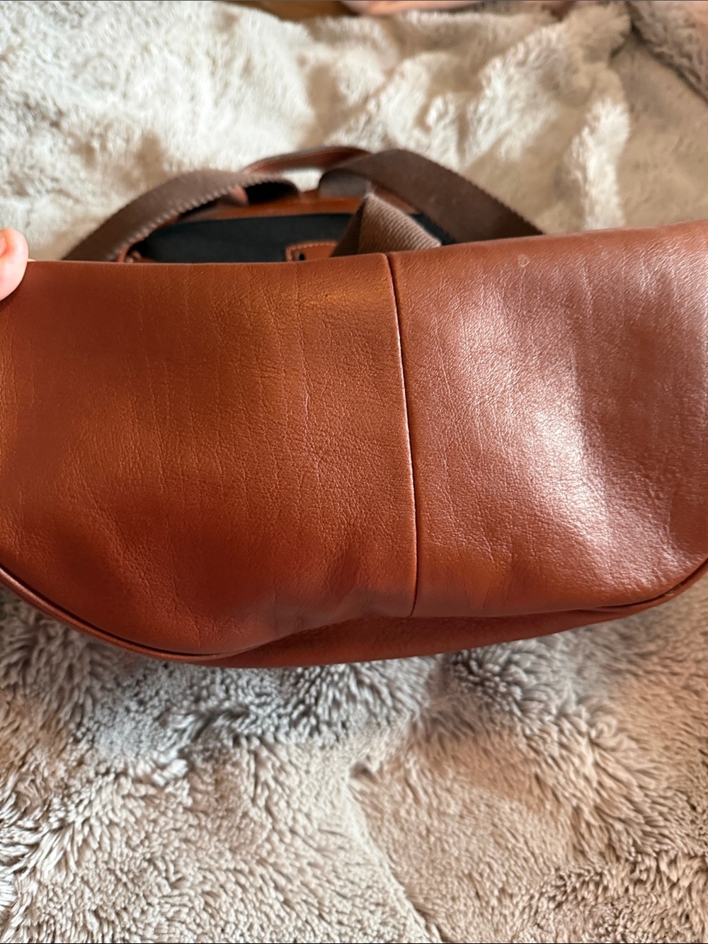 Leather Drawstring Backpack - Brown - Picture 3 of 5